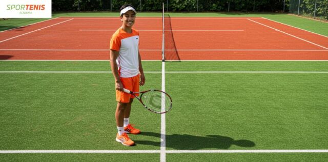 jugador principiante eligiendo la mejor cancha para aprender tenis