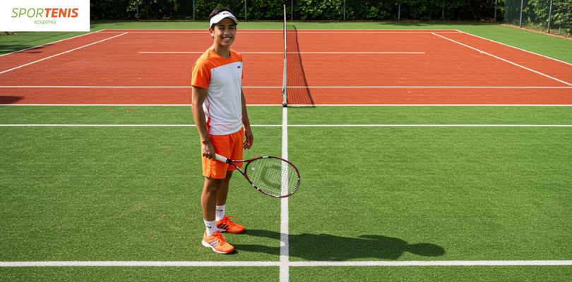 jugador principiante eligiendo la mejor cancha para aprender tenis