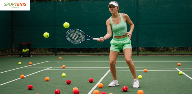 jugador principiante sosteniendo una pelota de tenis en la cancha